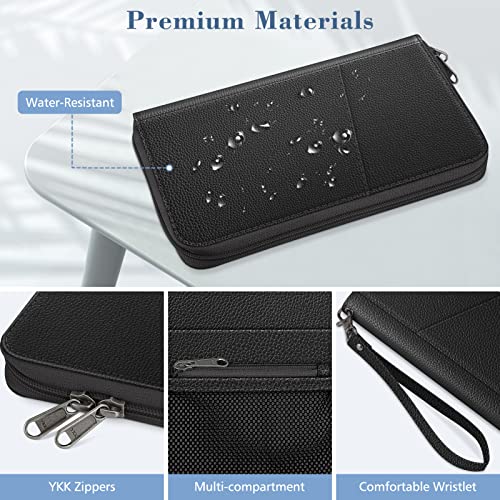 FINTIE Family Passport Holder Wallet Travel Document Organizer Clutch Bag | RFID Blocking Credit Cards Case Cover for Women Men - color: Black