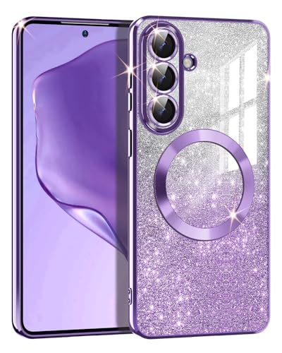 Casetego for Galaxy S26 Plus Case,Compatible with MagSafe,Clear Magnetic Glitter Gradient Sparkle Luxury Plated Soft TPU Bumper Full Camera Lens Protector for Samsung Galaxy S26 Plus 5G,Deep Purple - color: Deep Purple, size: Galaxy S26 Plus