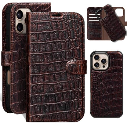 Leather Case Compatible with iPhone 16 Pro Wallet 6.3" | Genuine Leather 2-in-1 Magnetic Detachable Shockproof,Flip Folio Cover with Card Slot, RFID Blocking,Brownness - color: Brownness, size: 6.9”-16 Pro