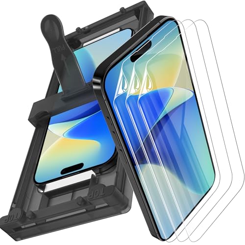 3 Pack for iPhone 16 Pro Screen Protector Film (NOT Glass), Ultra-Thin Flexible Hydrogel Film Screen Protector for iPhone 16 Plus with [Easy Installation Tray], Non-breakable - size: iPhone 16 Pro