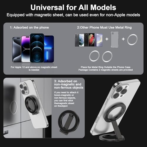 Dual-Side Magnetic Phone Grip for MagSafe, Phone Ring Holder Removable - color: Black2