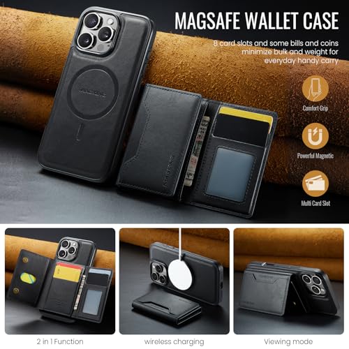 K2 2 in 1 Detachable Magnetic Phone Cases Compatible with iPhone 16 Pro Max Case with Card Holder RFID Blocking, Compatible with Magsafe Wallet, Leather 6.9'' (Black, iPhone 16 Pro Max) - color: Black, size: iPhone 16 Pro Max