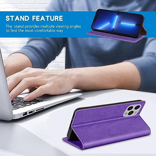 ZZXX iPhone 13 Pro 6.1 inch Cellular Phone Case, Wallet with RFID Blocking, Card Slot, Magnetic Leather Flip Protective Cover (Purple) - color: Purple, size: iPhone 13 Pro