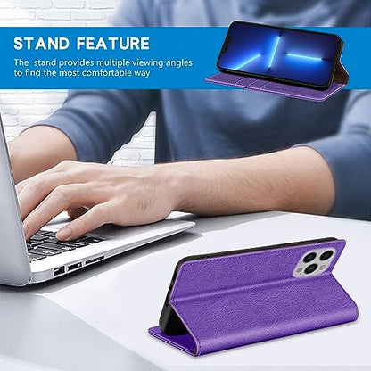 ZZXX iPhone 13 Pro 6.1 inch Cellular Phone Case, Wallet with RFID Blocking, Card Slot, Magnetic Leather Flip Protective Cover (Purple) - color: Purple, size: iPhone 13 Pro