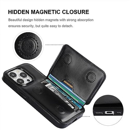 KIHUWEY Compatible with iPhone 15 Pro Wallet Case Credit Card Holder, Premium Leather Kickstand Flip Hidden Magnetic Clasp Durable Shockproof Protective Cover for iPhone 15 Pro 6.1 inch (Black) - color: Black