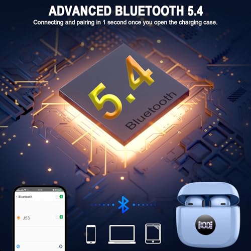 Wireless Earbuds, Bluetooth Headphones 5.4, HiFi Stereo, In-Ear Earbuds - color: azure