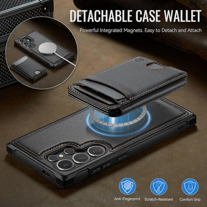 WJX for Samsung Galaxy S25 Ultra MagSafe Wallet Case, 2-in-1 Detachable Luxury Card Holder, Universal MagSafe Compatible, RFID Blocking, Shockproof Kickstand Slim Cover，Black - color: Black, size: Galaxy S25 Ultra