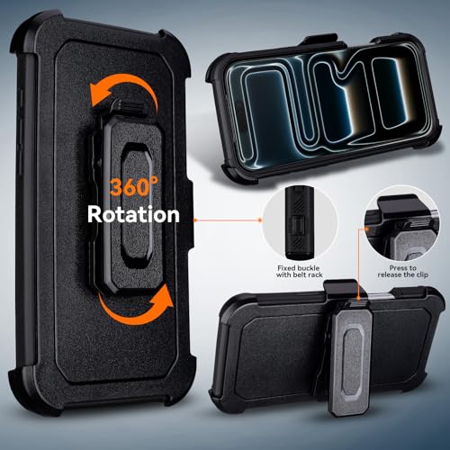 for iPhone 17 Pro Case with Belt Clip, Compatible with Magsafe, Black | Military Grade Drop Protection, 2 Layers of Sturdy, Heavy Duty Shockproof Cover for iPhone 17Pro Case Rugged - color: Black