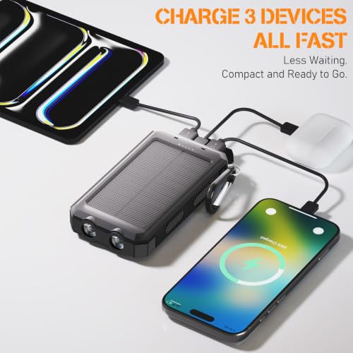 Solar Power Bank 38800mAh Portable Charger for iPhone18/17/16, Samsung - color: Black