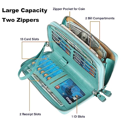 Small Compact Women Wallet RFID Blocking Genuine Leather Bifold Purse with ID Windows - color: 2-waxed Tiffany Blue, size: One Size