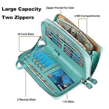Small Compact Women Wallet RFID Blocking Genuine Leather Bifold Purse with ID Windows - color: 2-waxed Tiffany Blue, size: One Size