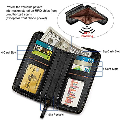 S-ZONE Women RFID Blocking Crossbody Cell Phone Purse PU Leather Wallet | Card Slots, Anti-theft, Multi Pockets, Detachable Adjustable Strap, Small, Travel Eveyday Shopping Outing - color: Black