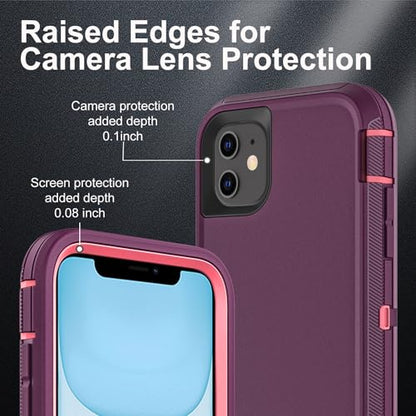 YKHJKLEC for iPhone 11 Case, Military Grade 3 in 1 Heavy Duty Shockproof/Drop Proof/Dust Proof Case with 2Pcs Tempered Glass Screen Protector (Purple/Pink) - color: Purple/Pink