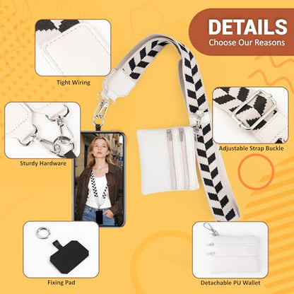 BARGIFTS Clip and Go Strap for Phone with Wallet Crossbody, Cell Phone Lanyard with Zippered Pouch, Adjustable Phone Strap Crossbody with Wallet - color: A-White