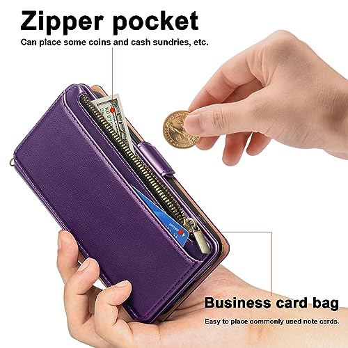 Antsturdy for iPhone 14 Plus Phone Wallet Case Women,Purple | RFID Blocking,with Credit Card Holder Slots,PU Leather Purse,Zipper Pocket,Wrist Strap Kickstand,Flip Folio Cover for Men - color: Purple