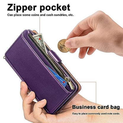 Antsturdy for iPhone 14 Plus Phone Wallet Case Women,Purple | RFID Blocking,with Credit Card Holder Slots,PU Leather Purse,Zipper Pocket,Wrist Strap Kickstand,Flip Folio Cover for Men - color: Purple