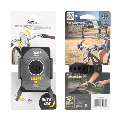 Nite Ize Squeeze Rotating Smartphone Bar Mount, Universal Bike Phone Holder For Bar or Stem, Compatible With MagSafe iPhone 12 Pro Max/Mini/Galaxy/Edge/Google Pixel and more
