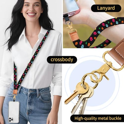 Phone Lanyard Crossbody Wrist Strap, Cute Cell Phone Lanyards for around the Neck Wristlet Wrist Strap - color: Colorful Dog Paws