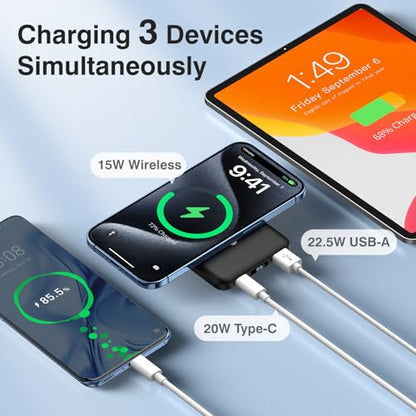 AOGUERBE for MagSafe Portable Charger, 10000mAh Magnetic Charger for iPhone - color: Obsidian Black
