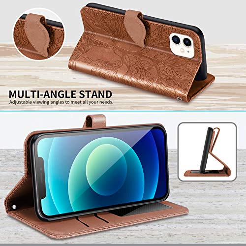 Wallet Case for iPhone 12 Mini 5.4" with Card Holder,PU Leather Flip Folio Shell Wrist Strap Stand Function Magnetic Closure Phone Cover fits iPhone 12 Mini 5G 5.4 inchBrown - color: Brown, size: iPhone 12 Mini 5G (5.4 inch)