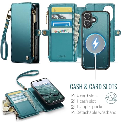 for iPhone 17 - Phone Case Wallet Magnetic Detachable, Turquoise - color: Turquoise, size: iPhone 17