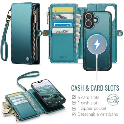 for iPhone 17 - Phone Case Wallet Magnetic Detachable, Turquoise - color: Turquoise, size: iPhone 17