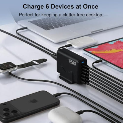165W Charging Station, 6 Port Desktop Charger, 3 Ports 40W Black - color: Black