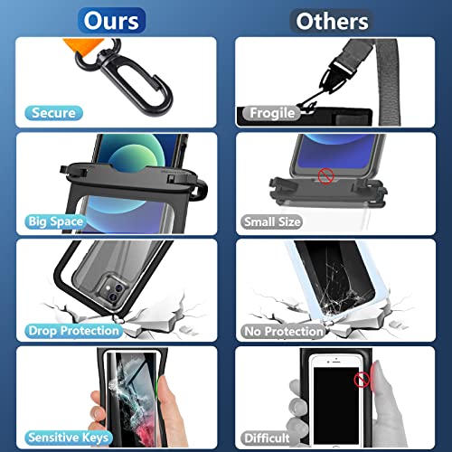 2 Pcs Waterproof Phone Pouch, [Up to 10" Large] Universal IPX8 Waterproof Cell Phone Case Dry Bag with Lanyard for iPhone 16 Pro Max/16E/15/14/13,Galaxy S25 Ultra/S24/S23 for Vacation -Black