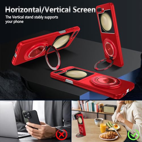 Magnetic Case for Samsung Galaxy Z Flip 5, [Compatible with MagSafe] Military Grade Shockproof Slim fit Samsung Z Flip 5 Phone Case with Magnetic Ring Kickstand, Red - color: Red, size: Samsung Galaxy Z Flip 5