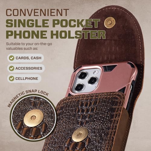 Genuine Leather Cell Phone Holster Belt Holder Belt Clip Pouch Case Fit for iPhone 17 Pro Max 16 Plus 15 Pro Max 14 Plus 13 Pro Max 12 Pro Max Samsung Galaxy S24+ S23 Ultra A55 (Retro Brown) - color: Retro Brown