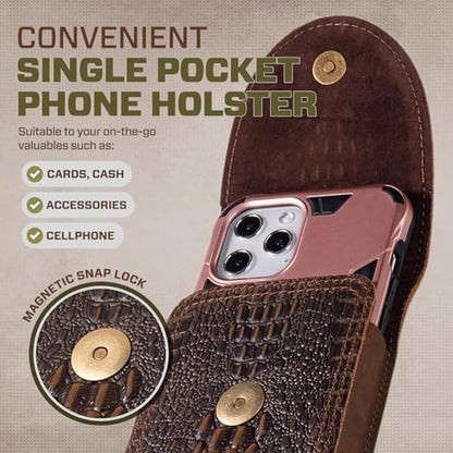 Genuine Leather Cell Phone Holster Belt Holder Belt Clip Pouch Case Fit for iPhone 17 Pro Max 16 Plus 15 Pro Max 14 Plus 13 Pro Max 12 Pro Max Samsung Galaxy S24+ S23 Ultra A55 (Retro Brown) - color: Retro Brown
