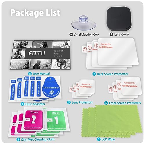 FiTSTILL Screen Protector[9 PCS] for Go Pro Hero 12/11/10/9 Black,Ultra Clear Tempered Glass Back Screen Protector + Tempered Glass Lens Protector + Front Screen Protector - 3 Packs + Lens Cover - size: For Go Pro hero 12/11/10/9 black