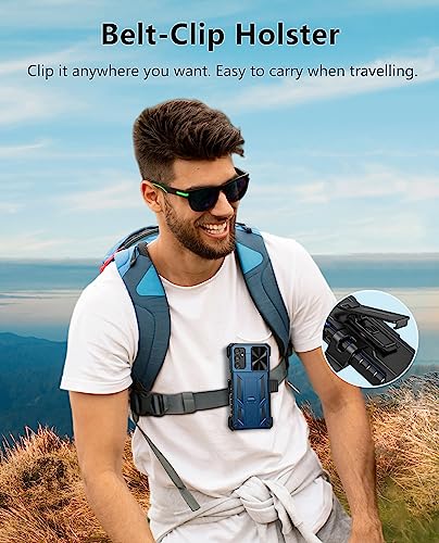 FNTCASE for Samsung Galaxy A14-5G Case with Slide Camera Cover & Holster | Built in Kickstand, Military Grade Dropproof Protection, Heavy Duty Rugged Phone case, Outdoor Protection - color: Blue Navy