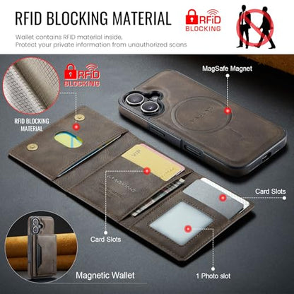 K2 2 in 1 Detachable Magnetic Phone Cases Compatible with iPhone 17 Case with Card Holder RFID Blocking, Compatible with Magsafe Wallet, Leather 6.3'' (Coffee, iPhone 17) - color: Coffee, size: iPhone 17