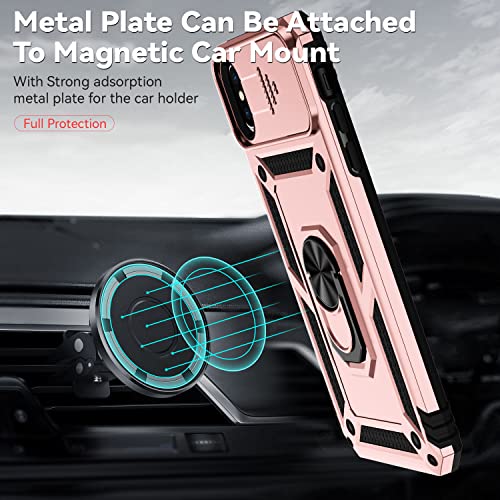 for iPhone XS Max Case with Camera Lens Cover HD Screen Protector, Dual Layer Military Grade Drop Protection Magnetic Ring Holder Kickstand Protective Phone Case for iPhone XS Max 6.5 inch (Rose Gold) - color: Rose Gold with camera cover Military-Grade 2n