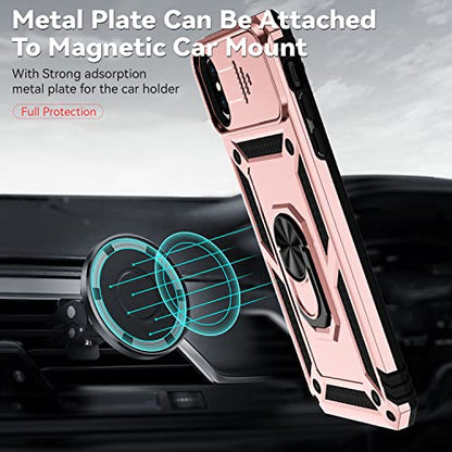 for iPhone XS Max Case with Camera Lens Cover HD Screen Protector, Dual Layer Military Grade Drop Protection Magnetic Ring Holder Kickstand Protective Phone Case for iPhone XS Max 6.5 inch (Rose Gold) - color: Rose Gold with camera cover Military-Grade 2n