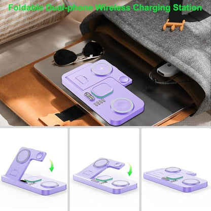 Dual Phone Foldable Wireless Charging Station for Apple, Couple&Family Use - color: Purple