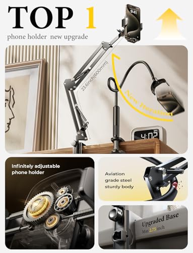 LISEN Cell Phone Holder for Bed Desk, Overhead Phone Mount iPhone Recording