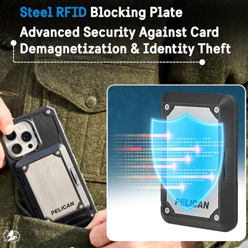 Pelican MagSafe Wallet w/RFID Blocking for Cards & Cash - Brushed Titanium | Military STD Snap-On Magnetic Phone Wallet/Card Holder - Detachable MagSafe Wallet for iPhone 17 Pro Max/16/15/14/13/Pixel 10 - color: Brushed Titanium, style: Shield