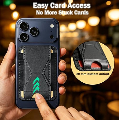 for MagSafe Wallet, Slim Magnetic Wallet Stand with Magnetic Card Holder, Mag Safe Wallets with Phone Stand fits 5 Cards MagSafe Case iPhone 17/16/15/14/13/12 Series, Minimalist RFID, Black