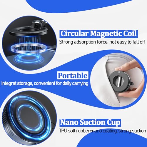 Vacuum Magnetic Car Phone Holder Stand,Reinforced Ultra-Strong Vacuum Suction Cup,360° Rotation&Foldable,Universal Dashboard Windshield/Gym/Mirror/Kitchen Phone Stand,for All iPhone Series&All Android