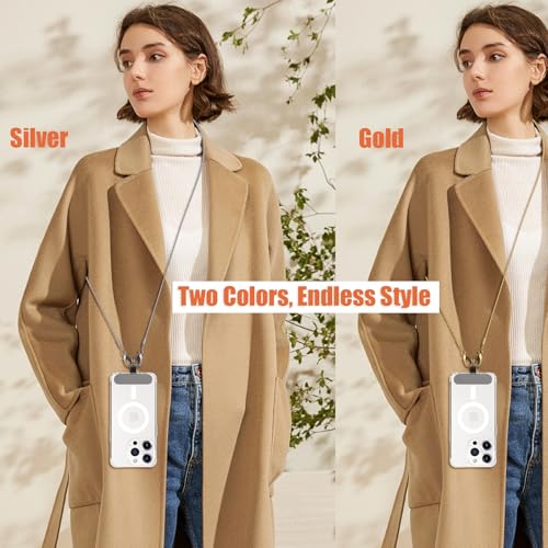 UnnFiko 2pcs Crossbody Cell Phone Lanyard for Women, Universal Metal Phone Chain Strap Crossbody with Phone Tether Tab (Gold & Silver) - color: Silver & Gold