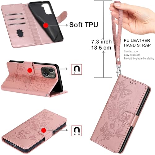 Wallet Case for Samsung Galaxy S23 FE, Rose Gold Butterfly | Women Flip Folio Cover, Embossed PU Leather, Stand, Credit Card Holders Slots, Wrist Strap - color: 7