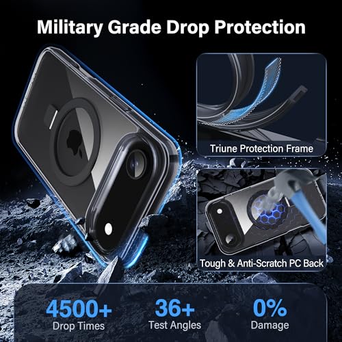 Magnetic Case for iPhone Air - [Built-in Invisible Stand] [Compatible with MagSafe] [Military Grade Drop Protection] Anti-Yellowing Hard Back Silicone Edge Cover, 6.5", Clear Black - color: Clear Black, size: iPhone Air 6.5''