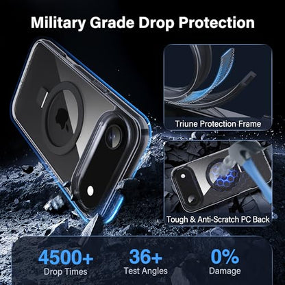 Magnetic Case for iPhone Air - [Built-in Invisible Stand] [Compatible with MagSafe] [Military Grade Drop Protection] Anti-Yellowing Hard Back Silicone Edge Cover, 6.5", Clear Black - color: Clear Black, size: iPhone Air 6.5''