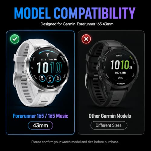 6 Pack Screen Protector for Garmin Forerunner 165/165 Music 43mm | 9H Tempered Glass,High clarity,responsive touch,anti-shatter,bubble-free install and scratch protection for daily wear. - size: For Garmin Forerunner 165 43mm 1.69-Inch