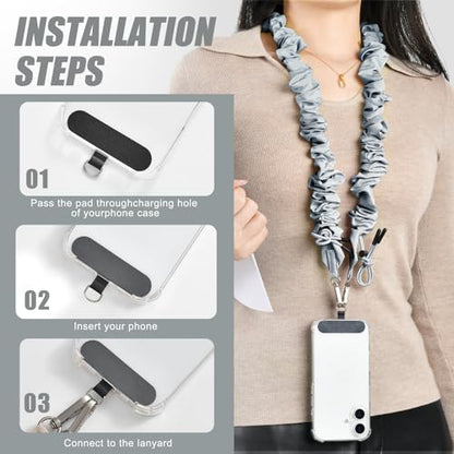 Phone Lanyard Scrunchie Long Strap - Stylish and Comfortable Adjustable Camera, Phone, and Accessory Strap (Gray)