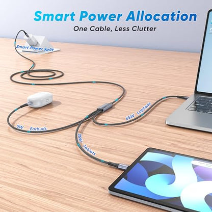 USB C to USB C 3 in 1 Multi Charging Cable 5FT, 100W Max Fast Charge USB C Splitter Charging Cable with 3 Type C Ports for iPhone 17/16/15 Series, Samsung Galaxy S25, iPad, MacBook Air/Pro, Lenovo