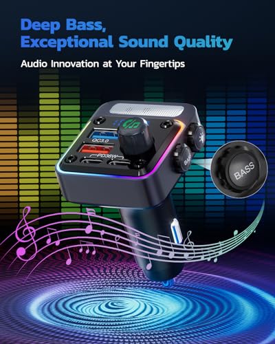 Nulaxy 54W Bluetooth 5.3 Car Adapter, FM Transmitter 4-Port Fast Charging - color: A-Black