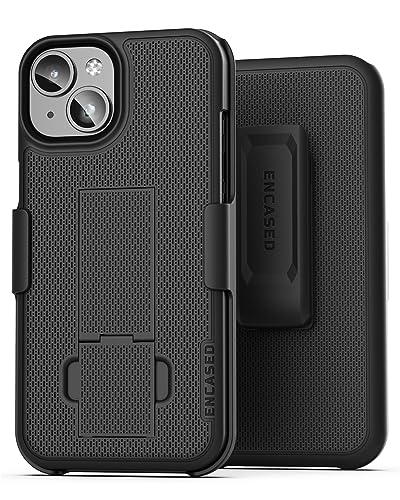 Encased DuraClip Designed for iPhone 15 Plus Case with Belt Clip Phone Holster and Kickstand (Matte Black) - size: iPhone 15 Plus